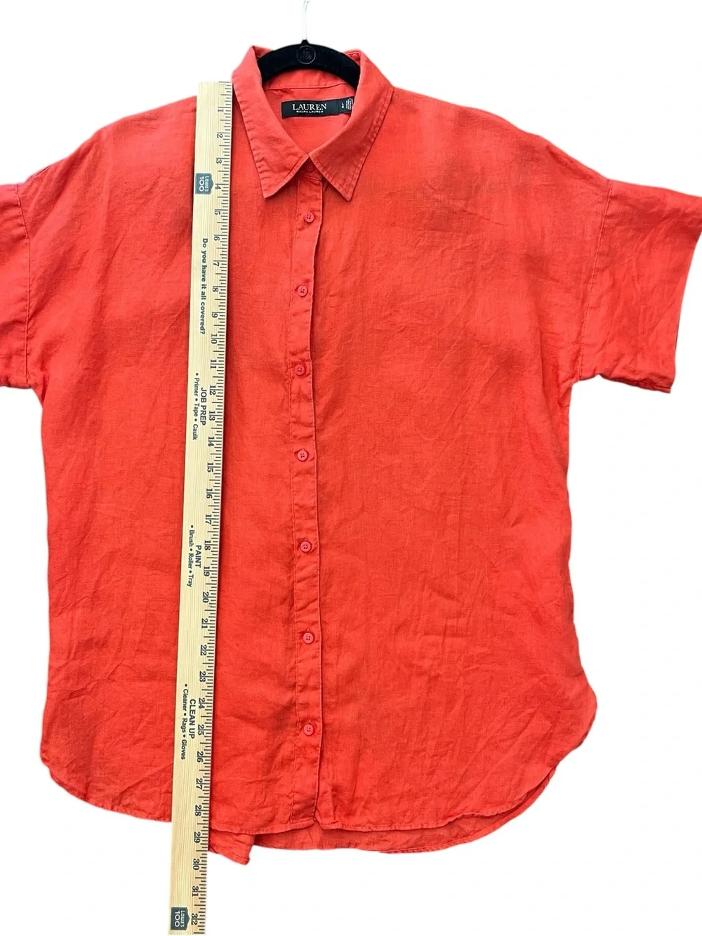 Lauren Ralph Lauren Black Label 100% Linen Button Down Shirt L Orange Red Dolman